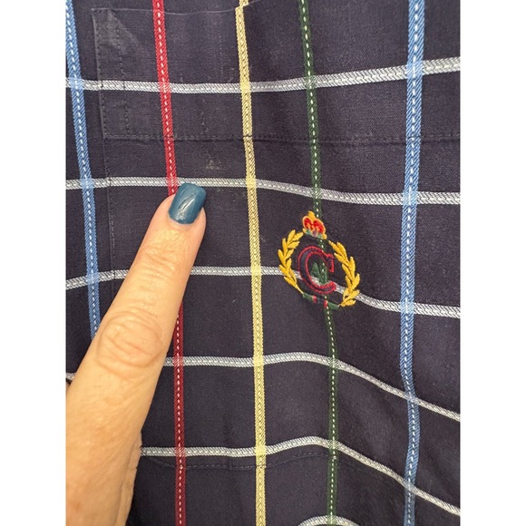 Alexander Julian Colours Mens M Short Sleeve Button Down Shirt Navy Blue Plaid - Picture 3 of 10